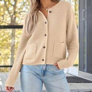 Women's Beige Button-Up Sweater
